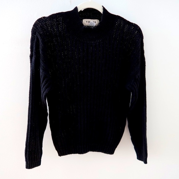VINTAGE VIA MAX EVERYWEAR Black Mockneck Crochet Sweater - Picture 1 of 6